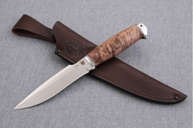 Нож "Охотник", сталь S390, рукоять стабилизированная карельская береза, дюраль