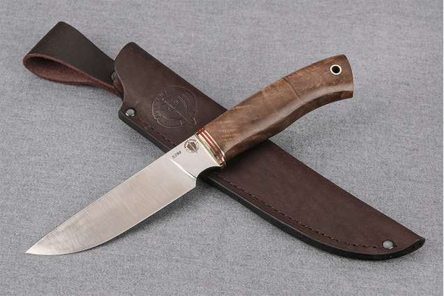 Нож "Рысь", сталь S390, рукоять стабилизированная карельская береза