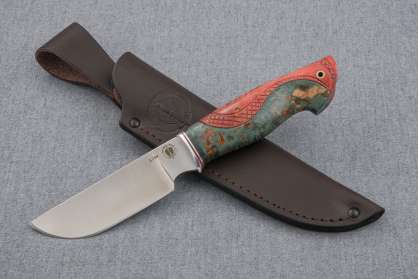 Нож "Бизон" сталь S390, рукоять стабилизированная карельская береза, резьба