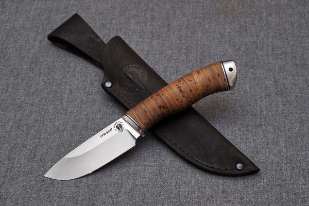 Нож Бобр-2, клинок из стали Crucible CPM S90V,  рукоять дюраль, береста
