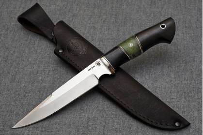 Нож Каратель, клинок из стали Crucible CPM S90V, рукоять морёный граб, стабилизированная карельская береза, мозаичный пин