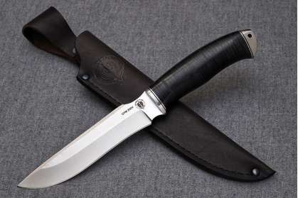 Нож Охотник, клинок из стали Crucible CPM S90V, рукоять дюраль, наборная кожа