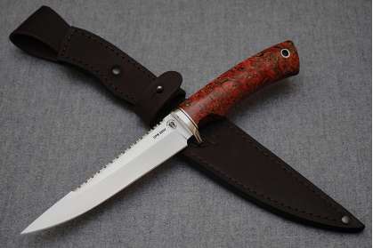 Нож Рыбак-3, клинок из стали Crucible CPM S90V, рукоять стабилизированный кап клена