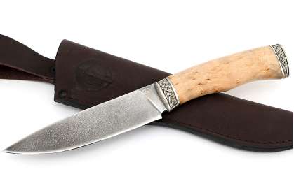 Нож Рысь-2, Алмазная сталь ХВ-5, художественное литье мельхиор, карельская береза